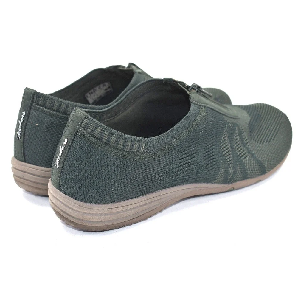 Skechers Transend Womens Green Zip Comfort Casual Knit Shoes Sneakers Size 10